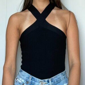 black criss-cross ribbed top